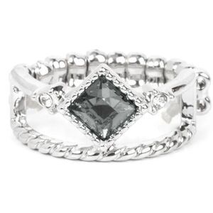 NWT Paparazzi Silver and Black Double-Band Ring with Smoky Stone
